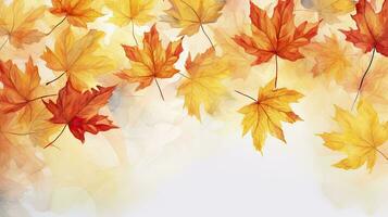 Autumn Festival Watercolor Background with Hand-Painted Maple Leaves. AI Generated photo