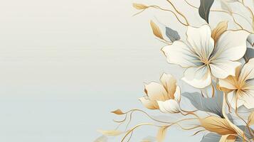 Luxurious Abstract Art Background with Golden Line Art Flowers and Botanical Leaves. AI Generated photo