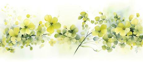 Abstract Watercolor Wallpaper with Decorative Plants in Light Green and Yellow. AI Generated photo