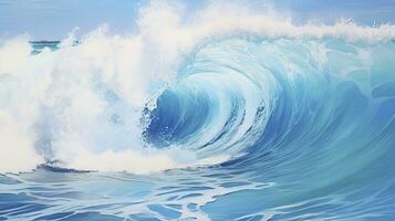 Ocean Wave Artistry Stunning Beach Paintings in Light White and Blue. AI Generated photo