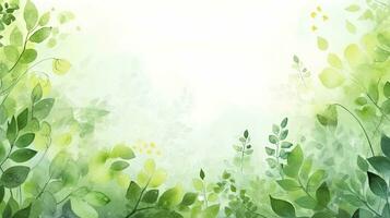 Abstract Green Foliage Watercolor Background with Spring Eco Nature Theme. AI Generated photo