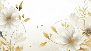 Luxurious Abstract Art Background with Golden Line Art Flowers and Botanical Leaves. AI Generated photo