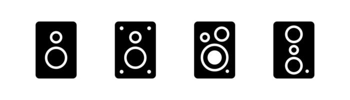 Audio speaker glyph icon. Music speaker icon set. Black sound speaker set. Glyph music symbol. Stock vector illustration.