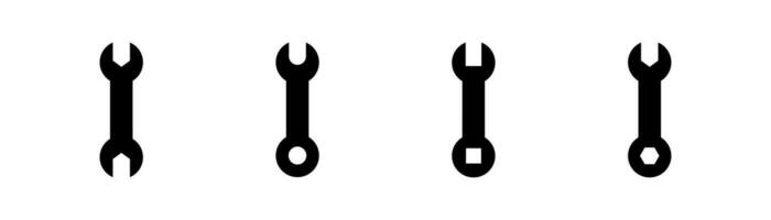 negro llave inglesa icono. reparar llave inglesa símbolo. llave inglesa herramienta icono colocar. llave símbolo en glifo. valores vector ilustración.