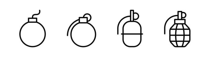 Grenade line icon. Bomb symbol. Grenade icon set. Bomb line icon. Editable stroke. Stock vector illustration.