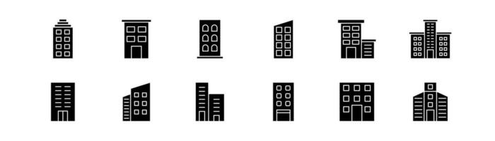 Building glyph icon. Building icon set. Real estate icon illustration. Building sign. City illustration. Stock vector illustration.