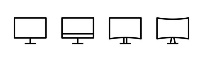 Monitor icon in line. PC screen icons set. Computer monitor sign. Outline desktop monitor. PC display symbol. Computer in line. Stock vector illustration