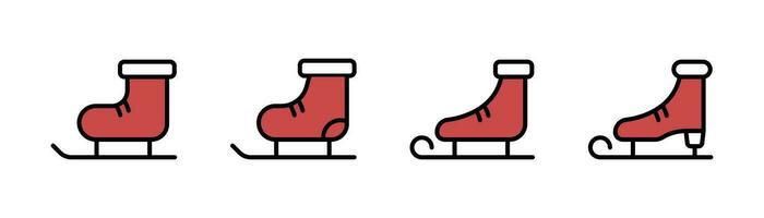 Red ice skate flat icon. Winter ice skating icon set. Figure skating illustration. Hockey boot sign. Ice skate flat icon. Stock vector illustration.