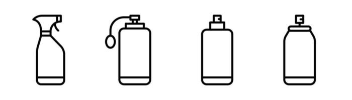 Spray can icons set. Spray bottle icon in line. Cleaning aerosol bottle. Spray can icons set in line. Cleaner bottle set. Stock vector illustration