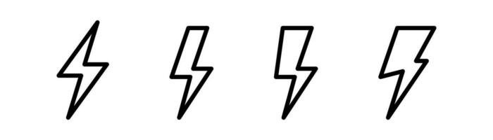 Thunderbolt icon in line. Flash symbol. Outline lightning icon. Thunderbolt icons in line. Flash sign. Outline charge symbol. Stock vector illustration