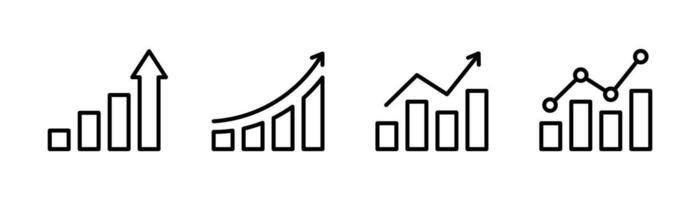 Growing arrow chart icon. Growing bar with arrow. Increase chart icon in line. Progress graphic with arrow. Stock vector illustration