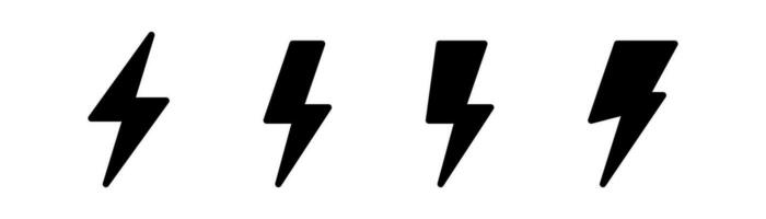 Thunderbolt icon in glyph. Flash symbol. Black lightning icon. Thunderbolt icons in glyph. Flash sign. Black charge symbol. Stock vector illustration