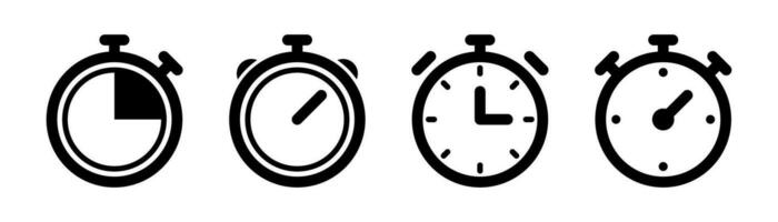 Stopwatch icons set. Timer symbol. Outline stopwatch icon. Alarm pictogram. Transparent stopwatch in line. Timer icon in vector