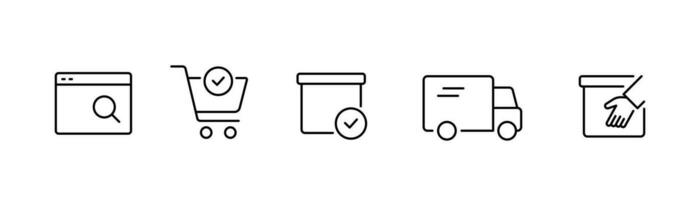 Order delivery status icon in line. Shipping status in line. Delivery status icons set. Order track in outline. Shipment parcel. Stock vector illustration