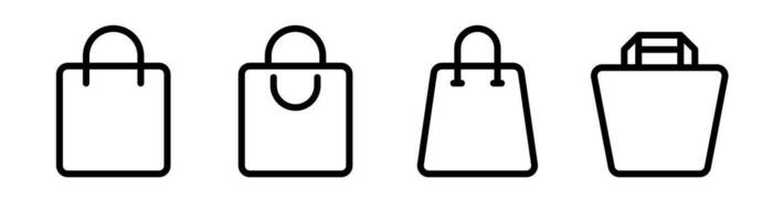 Shopping bag icon in line. Outline bag symbol. Shopping bag icons set. Package icon in line. Shop bag in outline. Stock vector illustration.