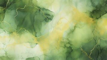 Abstract Seamless Green and Gold Background with Enchanting Watercolors. AI Generated photo