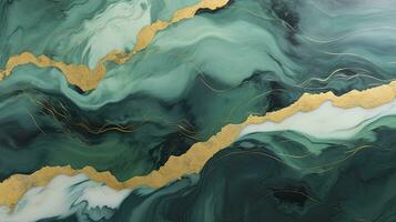 Green and Gold Painted Leaf Pattern with Naturalistic Landscape Flair and Flowing Lines. AI Generated photo
