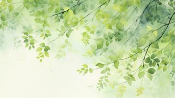 Beautiful Green Watercolor Leaves Background. AI Generated photo