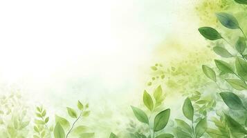 Abstract Green Foliage Watercolor Background with Spring Eco Nature Theme. AI Generated photo