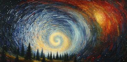 Spiral Galaxy Big Sky Painting Spiritual Dimensions in Vibrant Colors. AI Generated photo