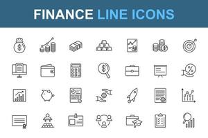 Finanzas línea iconos negocio icono colocar. dinero símbolo recopilación. negocio línea vector ilustración. Finanzas íconos en línea.