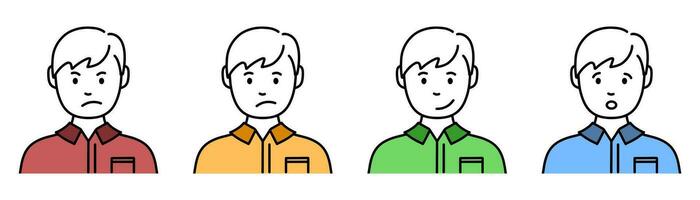 People avatar icon. Character avatar in flat. Cartoon user profile. Angry and sad avatar. Happy and confused man. Cartoon character in flat. Stock vector illustration