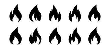 Fire flame icon set. Flame icon in black. Fire symbol in glyph. Fireball sign. Campfire symbol. Flame vector. Stock vector illustration