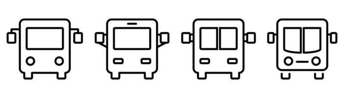 Set of bus icon. Outline school bus icon in black. Auto symbol. Outline black bus icon. Line transport symbol. Isolated autobus pictogram. Stock vector illustration