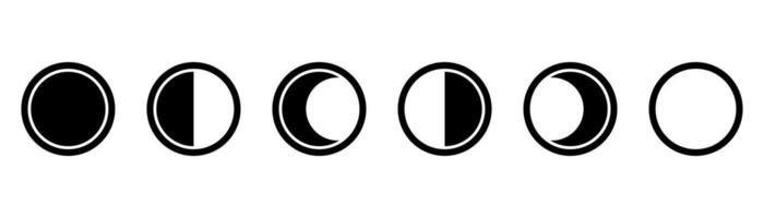 Moon icon set. Moon phase symbol. Crescent icon in glyph. Crescent icon set. Lunar symbol in black. Moon silhouette. Stock vector illustration