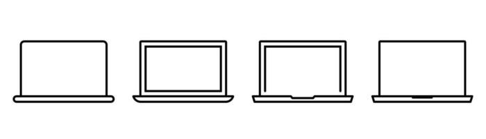 Laptop icons set. Computer icon in line. Laptop in linear. Outline notebook icons set. Stock vector
