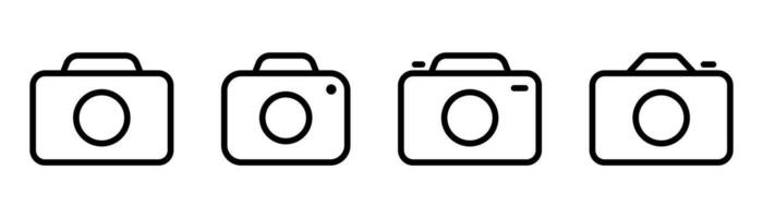 Linear camera icon set. Photo camera icon in line. Outline photo and video symbol. Outline camera icon in black. Stock vector illustration