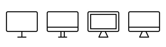 Computer desktop icon set. Desktop monitor in line. Computer screen in linear. Outline PC icons set. Stock vector