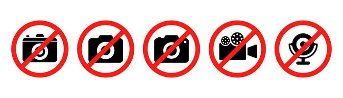 No camera icon set. No photo camera icon in glyph. Restriction photo and video symbol. Forbidden web camera icon. Stock vector illustration