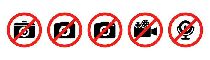 No camera icon set. No photo camera icon in glyph. Restriction photo and video symbol. Forbidden web camera icon. Stock vector illustration