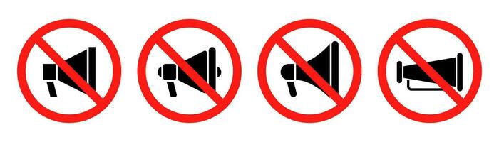 No sound symbol. No music. Notification off circle. Loudspeaker in red circle. Mute mode. Sound restriction circle. Red prohibited megaphone. Stock vector. vector