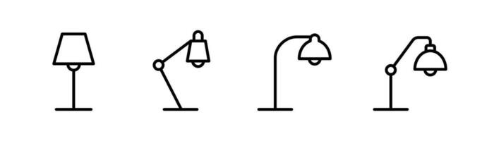 escritorio lámpara línea icono. mesa lámpara icono colocar. lámpara firmar en línea. valores vector ilustración.