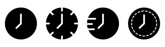 Clock icon set. Time icon in glyph. Watch symbol in solid. Clock sign in black. Time vector in glyph. Watch icon collection. Stock vector illustration