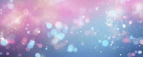 Pink and Blue Starry Bokeh Pattern on a White Space Background with Light Amber and Sky-Blue Tones. AI Generated photo