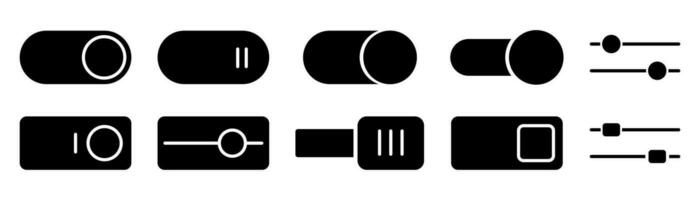 Switch toggle icon set. Glyph toggle icon. Turn on and turn off slider. Switch on and off toggle. Power button in glyph style vector