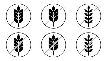 Gluten free icon set. Wheat symbol in glyph. Gluten free symbol in circle. Wheat product label. Gluten symbol in solid vector