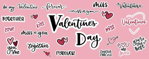 Love sticker. Valentines day sticker pack. Romantic text in doodle. Hand drawn love message in speech bubble. vector