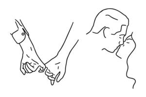 hombre Beso mujer monolina. dos manos en monoline estilo. amor ilustración en línea estilo. romántico ilustración vector