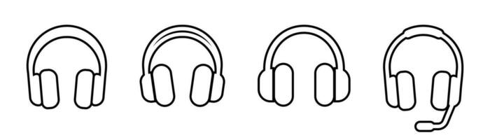 Headphones icon set. Headset icon in line. Earphones symbol. Outline headphones vector illustration. Headset symbol. Stock vector illustration.