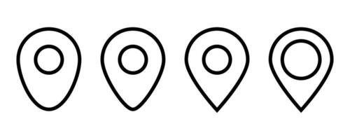 Outline location marker. Map pin icon. Position pointer. Map marker icons set. Black position pointer. Outline and line style vector