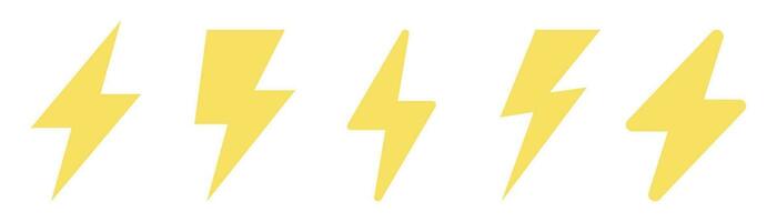 Yellow lightning bolt. Thunderbolt icons set. Yellow charge symbol. Thunderbolt icon set. Energy symbol. Lightning bolt sign set. Stock vector illustration