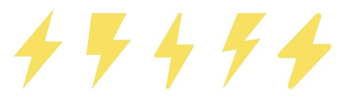 Yellow lightning bolt. Thunderbolt icons set. Yellow charge symbol. Thunderbolt icon set. Energy symbol. Lightning bolt sign set. Stock vector illustration