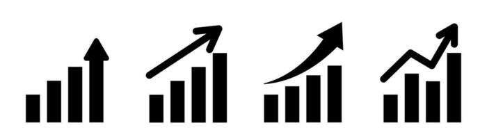 creciente cuadro. lucro diagrama. Progreso gráfico con flecha. creciente infografía colocar. lucro gráfico símbolo con flecha. valores vector ilustración