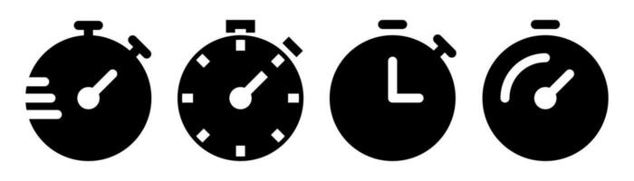 Stopwatch icons set. Timer symbol. Glyph stopwatch icon. Alarm pictogram in black vector