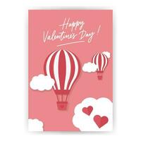 Valentine's day poster. Happy Valentines day template. Invitation love mockup. February 14th card with air balloon. Valentines day greeting card vector