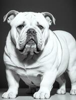 Happy Dog Bulldog Black and White Monochrome Photo in Studio Lighting